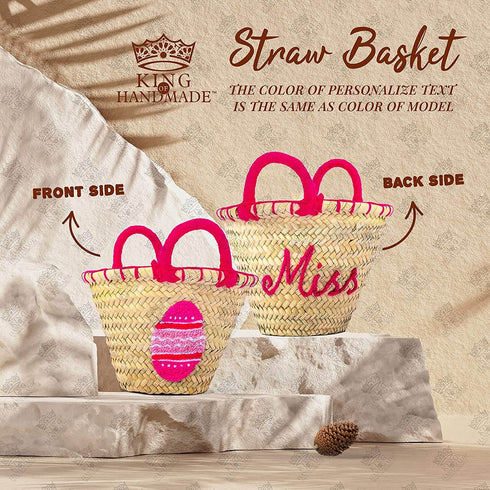 Personalized Create Your Own Easter Moroccan Handmade Straw Basket, Egg Hunts, Spring Birthdays - Customize by Hand with Any Name, Colorful Pompon (Easter, Round) Personalized Touches: Our monogram Easter Baskets for Holiday Are A Memorable Way To Celebrate Easter! Each Basket Can Be Personalized With Your Child’s Name And Colorful Pompon. Makes a great gift: Make Easter Egg Hunts special this year with an unforgettable, one-of-a-kind, personalized basket for your child to proudly display on their egg hunt!